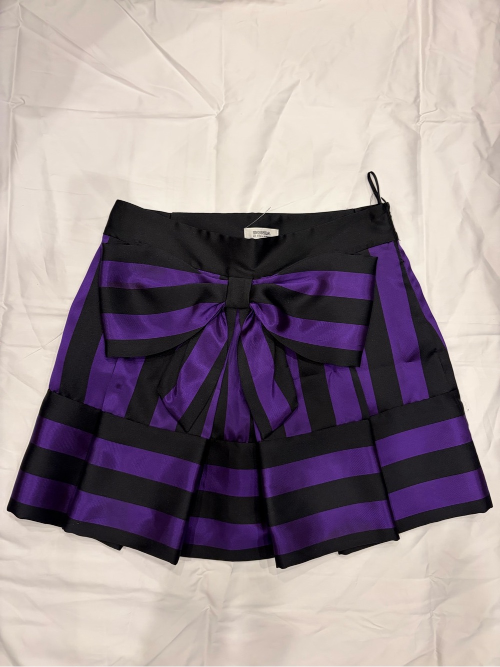 Sonia Rykiel Black and Purple Striped Mini Skirt with Bow